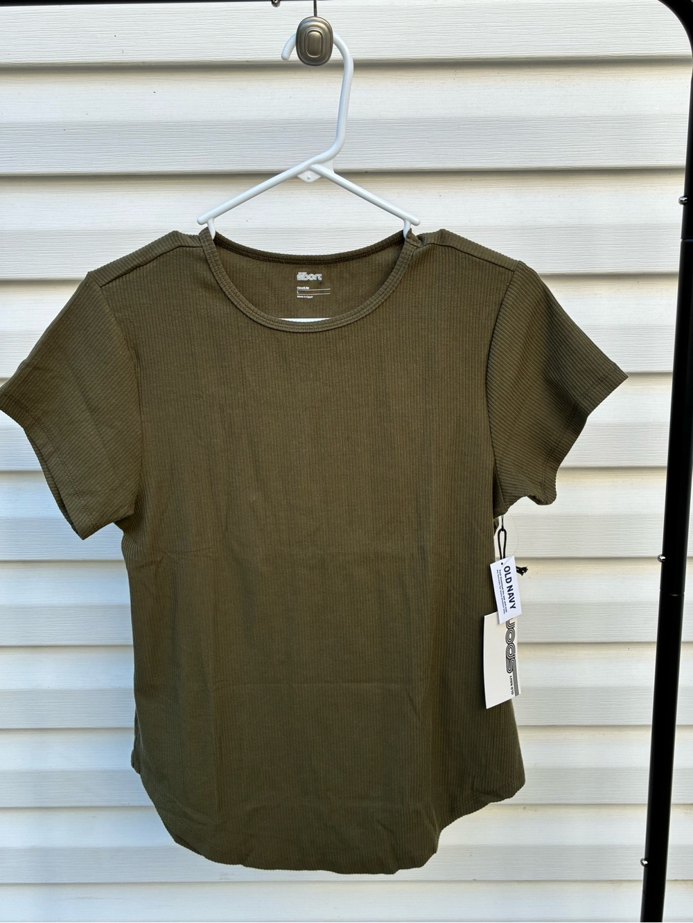 Old Navy Women's Olive Ribbed Short-Sleeve Tee L